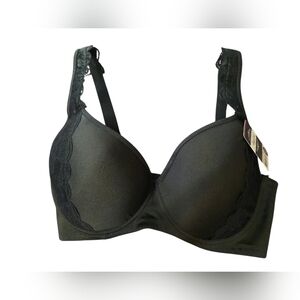 NWT Angelina Black Lace Accent Bra 36DDD